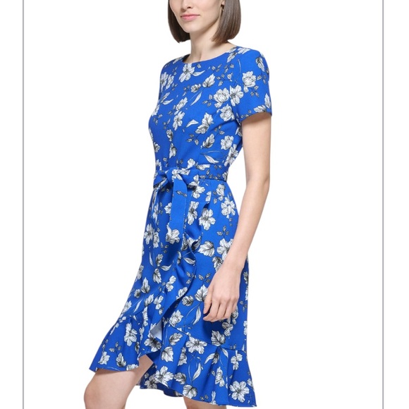 Calvin Klein Floral Print Ruffled Sheath Dress - Size: 8 - Picture 5 of 14